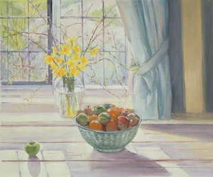 Fruit Bowl with Spring Flowers